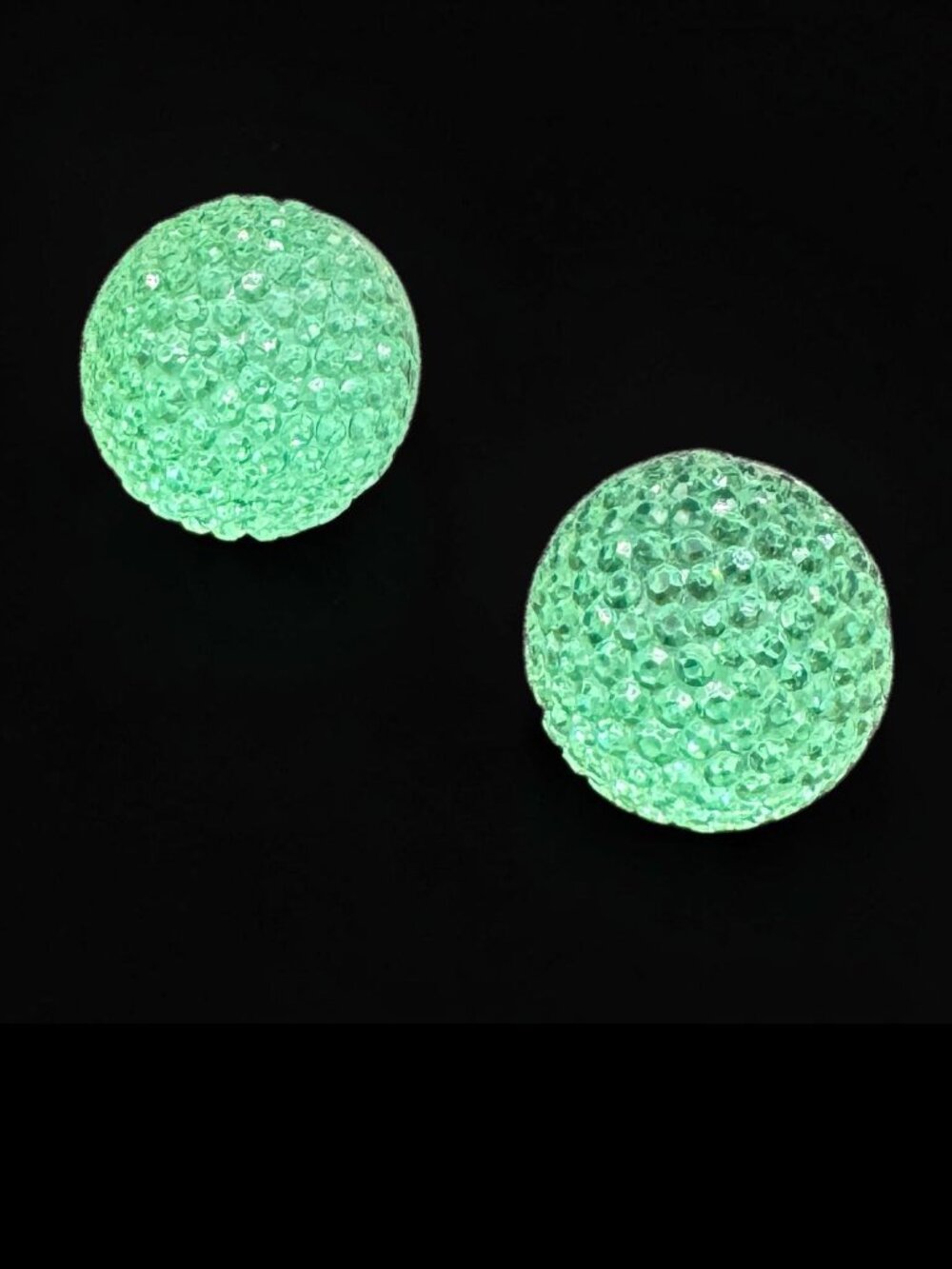 Light Green Aqua Earrings Pierced Studs Glass Balls Textured Shinny